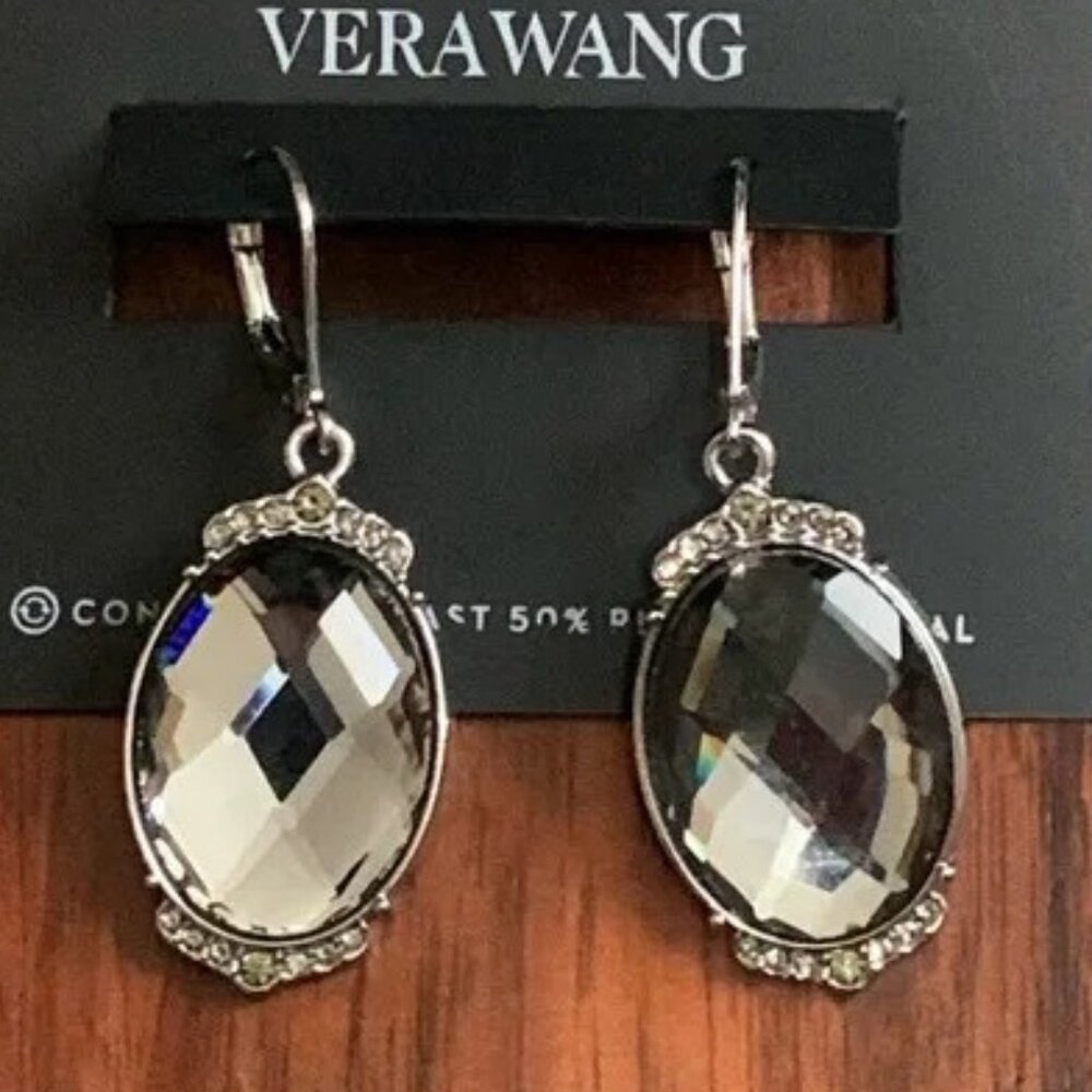 VERA WANG Rocker Chic Gunmetal Gray Crystal/Hematite Stone Earrings**NEW!